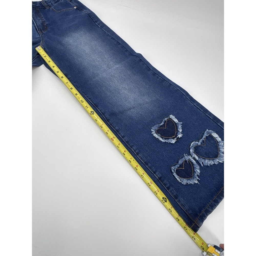 Womens Wide Leg Heart patchwork Denim Jeans Medium Wash Y2K Coquette Size Small - Picture 12 of 13